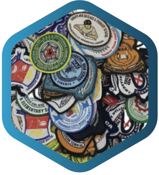 School badges in hexagon frame